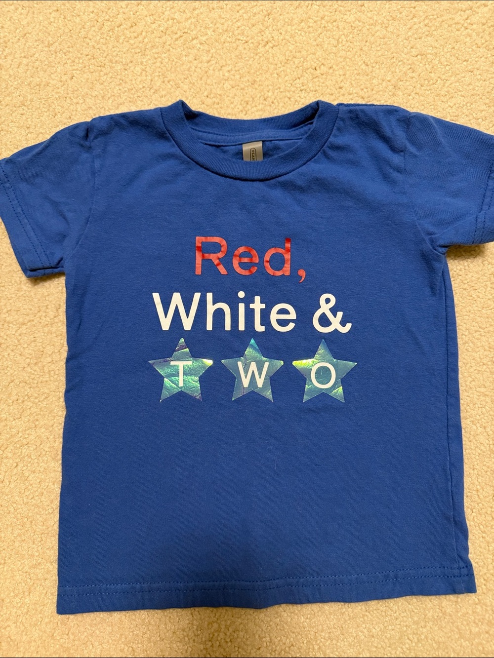 Blue Kids Birthday T-Shirt with 'Red, White & Two' Graphic